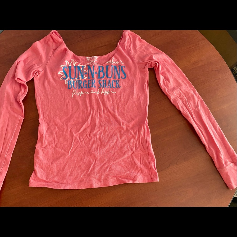 Abercrombie & Fitch Coral Pink Long Sleeve Graphic Tee
